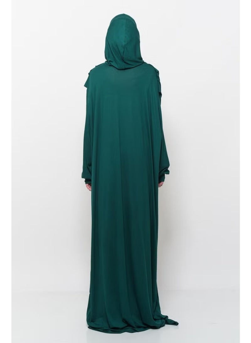 Altobeh Practical One Piece Cotton Bat Sleeves Removable Organic Hijab Prayer Dress with Headscarf - Green - Image 5